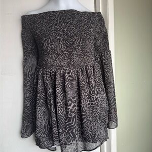 Torrid Black and Gray Animal Print Off-Shoulder Blouse